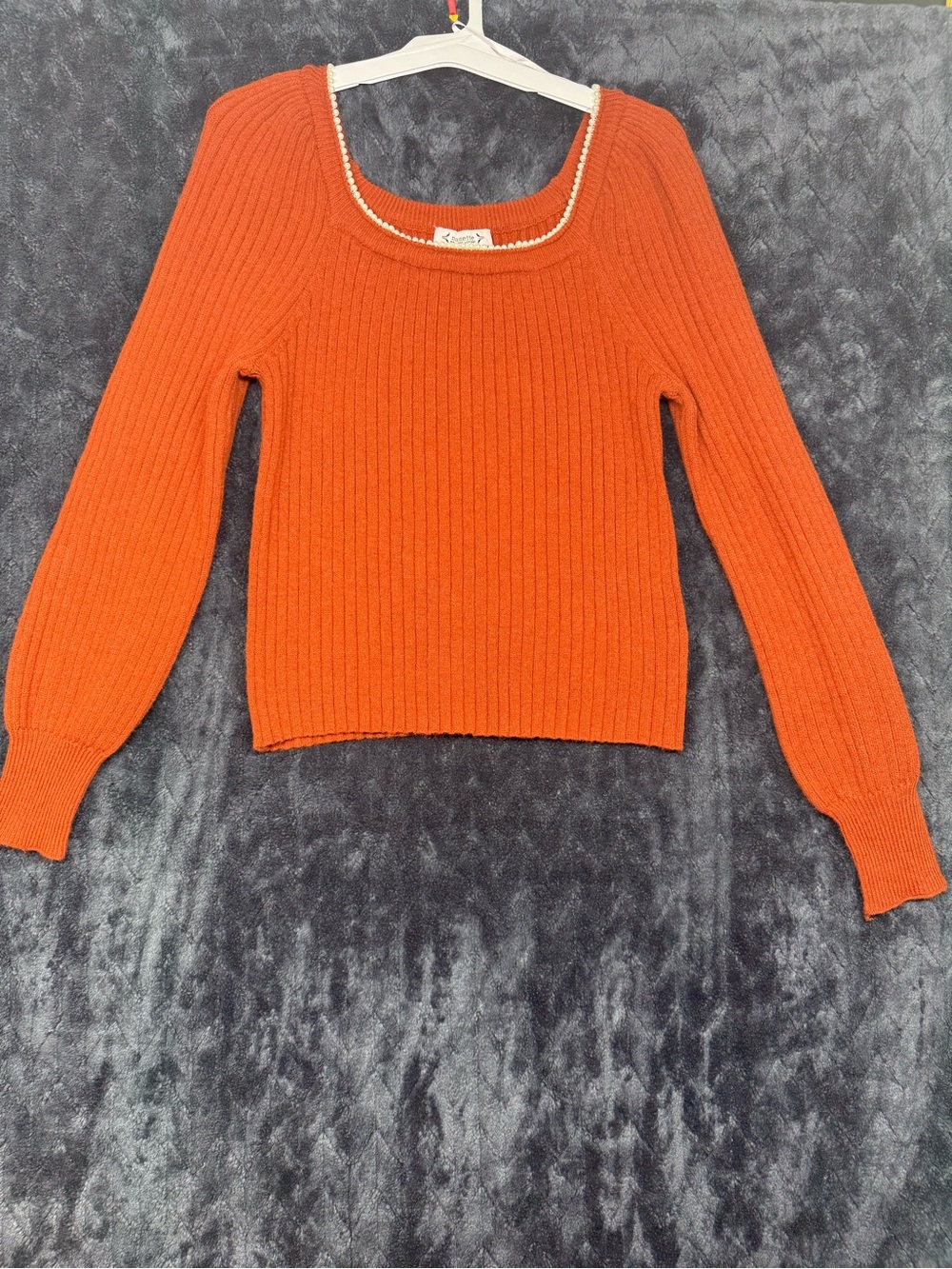 Nanette Lepore Orange Ribbed Scoop Neck Sweater